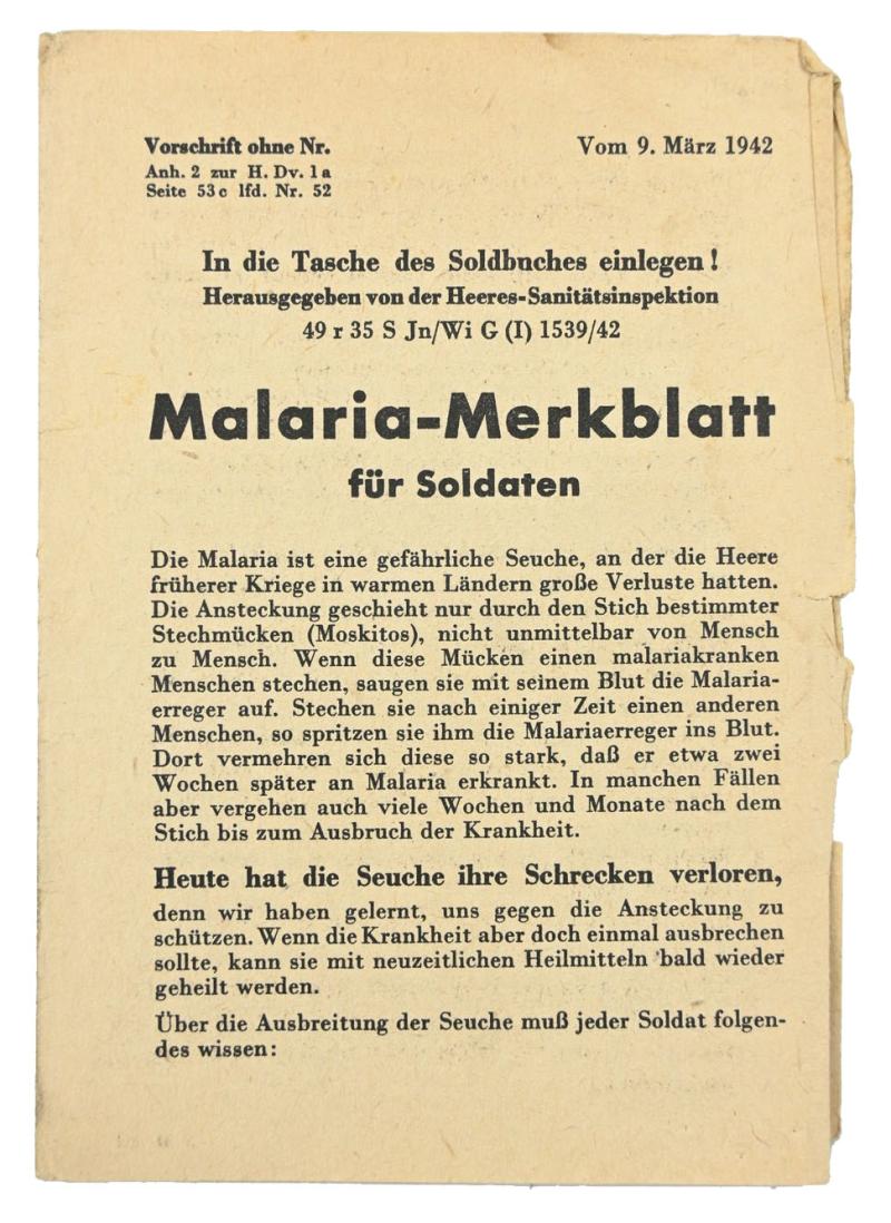 German WH instruction leaflet 'Malaria'