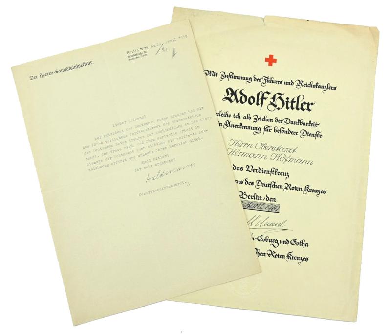 German WH DRK 'Ehrenzeichen' Certificate and Letter