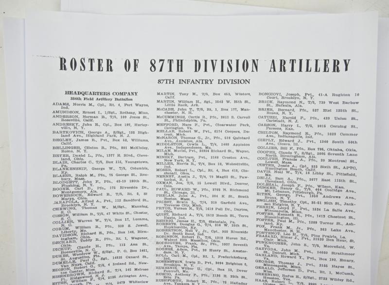 US WW2 87th Infantry Division Named Shield Bible