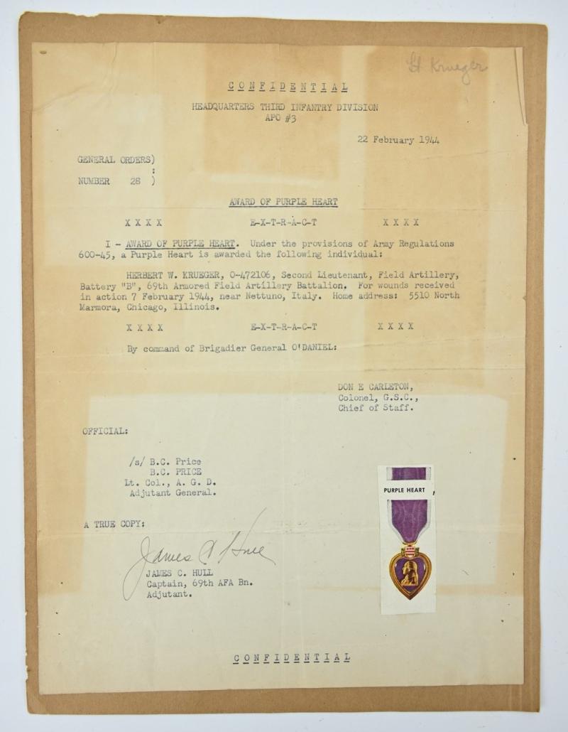 US WW2 Award grouping 'Lt. Herbert W.Krueger' 69th Armored Field Artillery Battalion