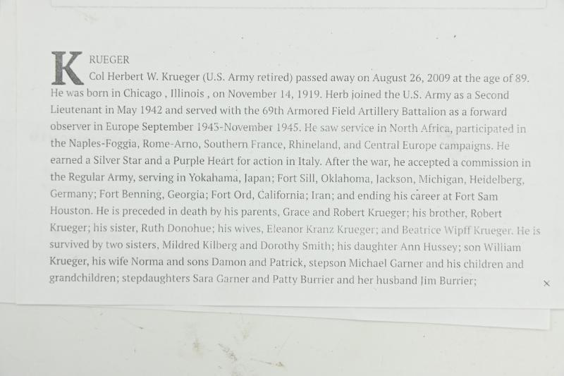 US WW2 Award grouping 'Lt. Herbert W.Krueger' 69th Armored Field Artillery Battalion