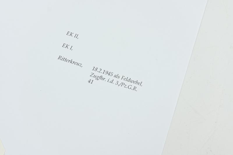 Signature of Wehrmacht Heer KC Recipient 'Justin Hönig'