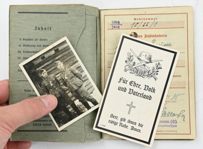 German WH Wehrpass, Deathcard and Iron Cross 'Theo Baum'