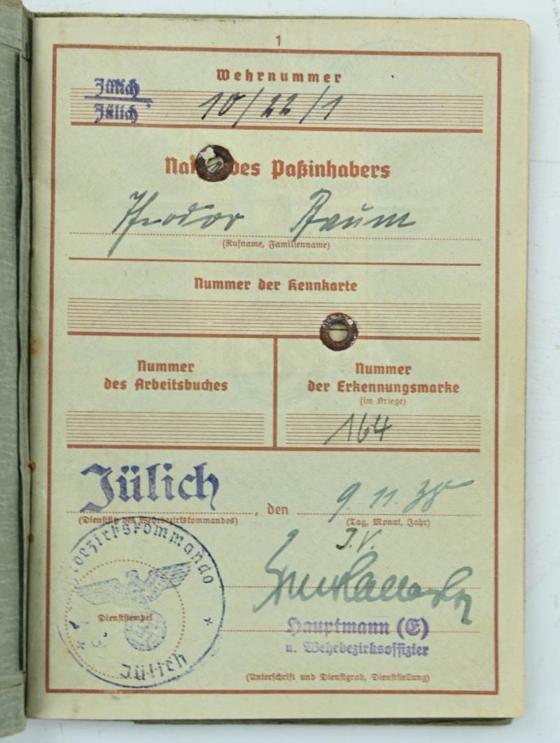 German WH Wehrpass, Deathcard and Iron Cross 'Theo Baum'