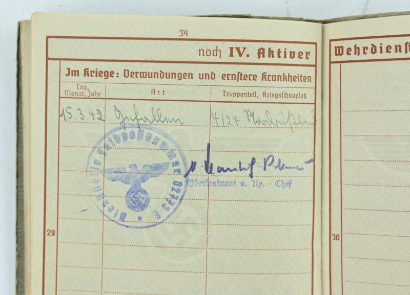 German WH Wehrpass, Deathcard and Iron Cross 'Theo Baum'
