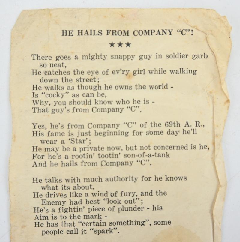 US WW2 69th Armored Regiment Song Leaflet
