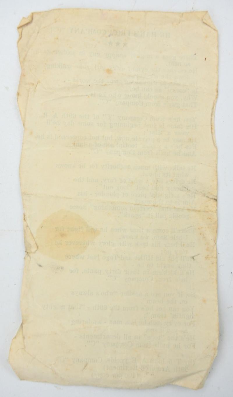 US WW2 69th Armored Regiment Song Leaflet