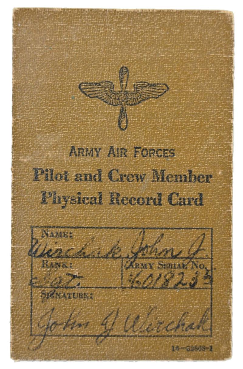 USAAF WW2 Pilot & Crew Physical Record Card