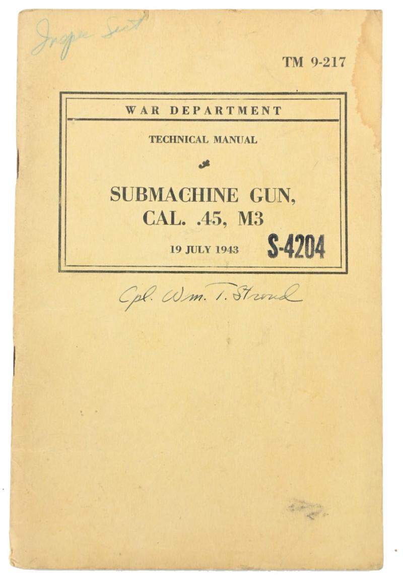 US WW2 Technical Manual Grease Gun TM 9-217