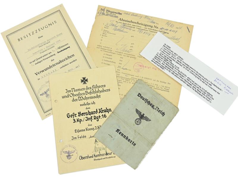 German WH Fallschirmjager Document Grouping 'Bernard Krahn' Inf.Rgt. 16 Holland