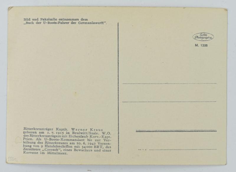 Signature of KM Knight's Cross Recipient 'Hans-Werner Kraus'