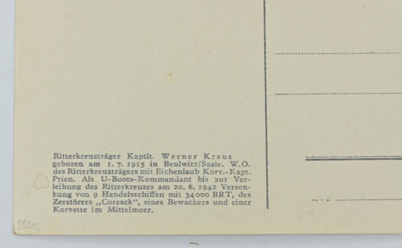 Signature of KM Knight's Cross Recipient 'Hans-Werner Kraus'