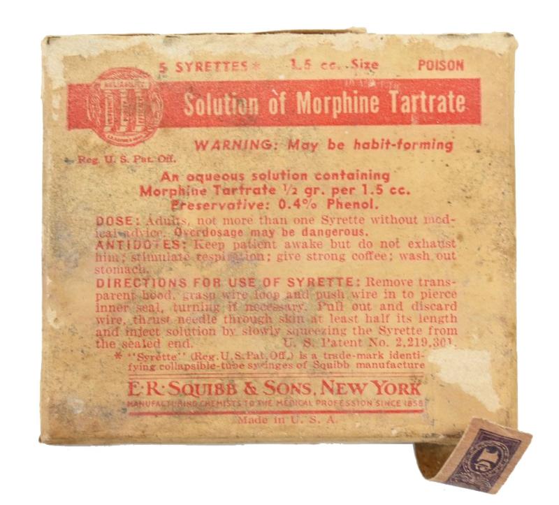 US WW2 Empty Medical Morphine Tartrate Box