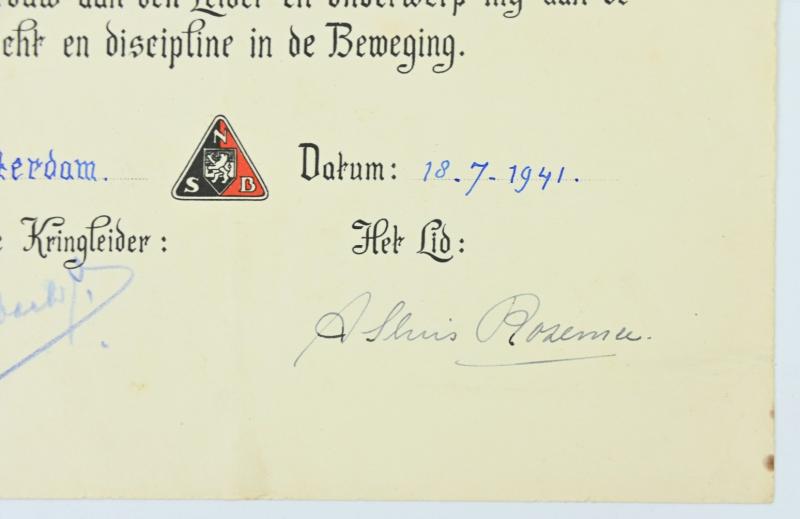 Dutch NSB Certificate 'Oorkonde Gelofte van Trouw'