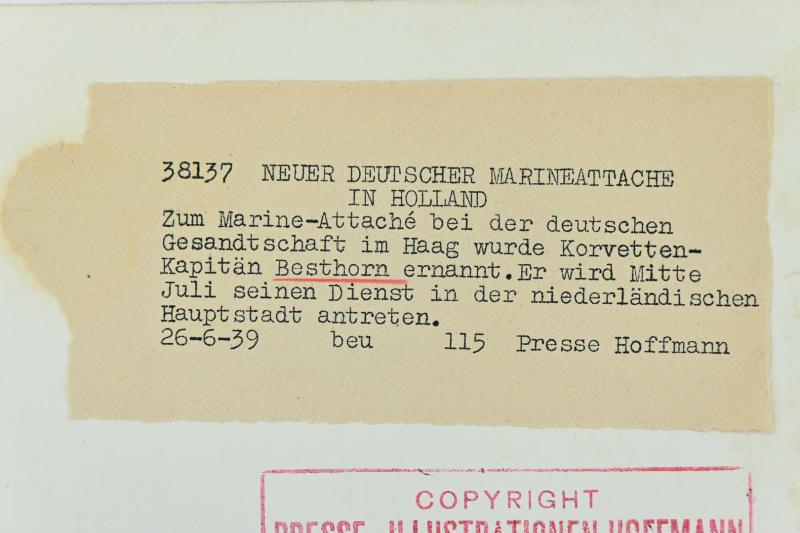 German KM Portrait Picture/ Press Photo Korvettenkapitän Kurt Besthorn