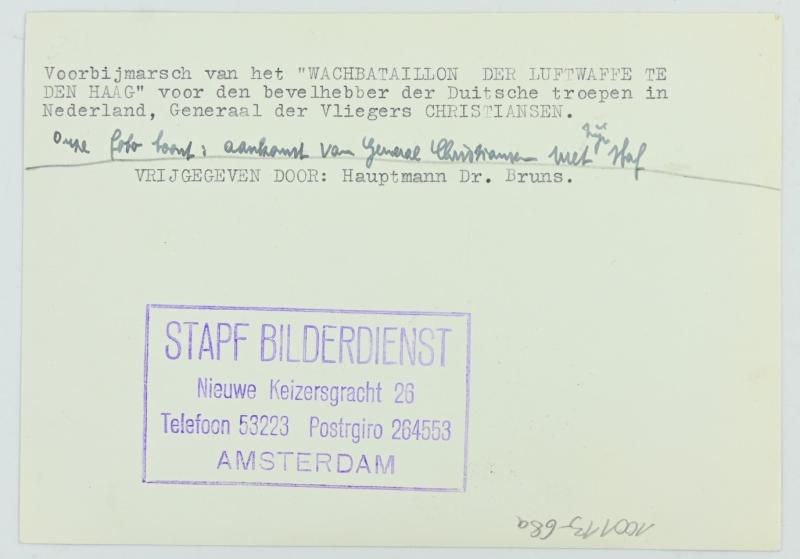 German Parade Press Photo 'General Christiansen in Holland'