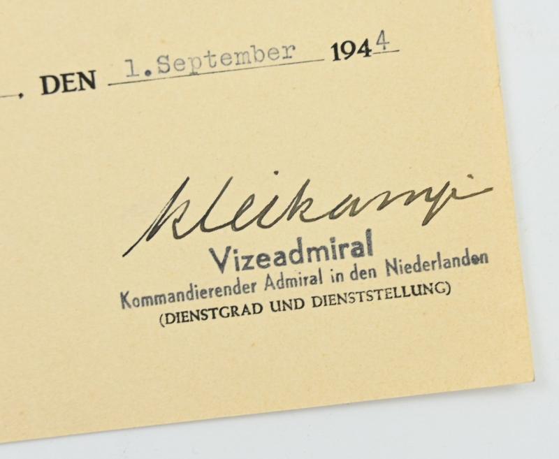 German KM Certificate War Merit Cross with Swords 'Gustav Kleikamp Signed