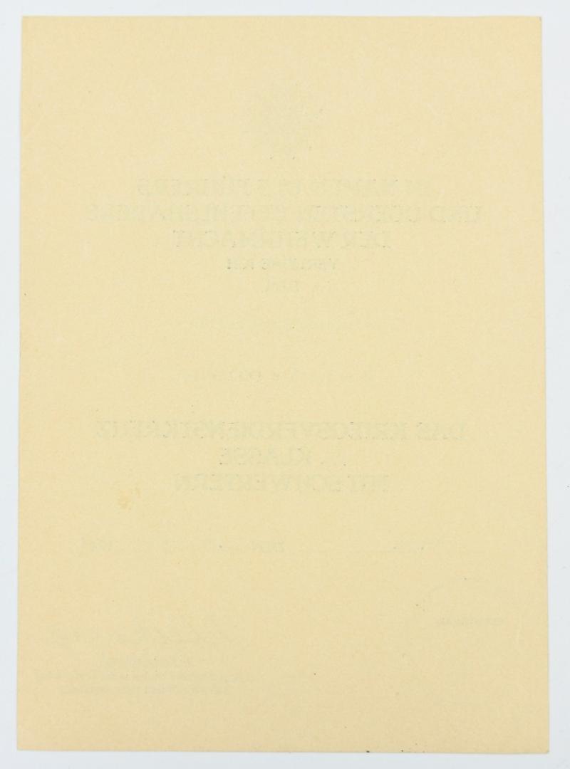 German KM Certificate War Merit Cross with Swords 'Gustav Kleikamp Signed