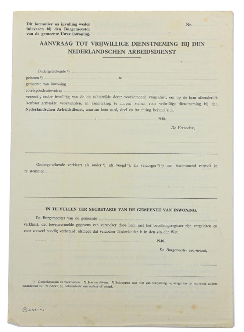 Dutch NAD Enlistment Paper