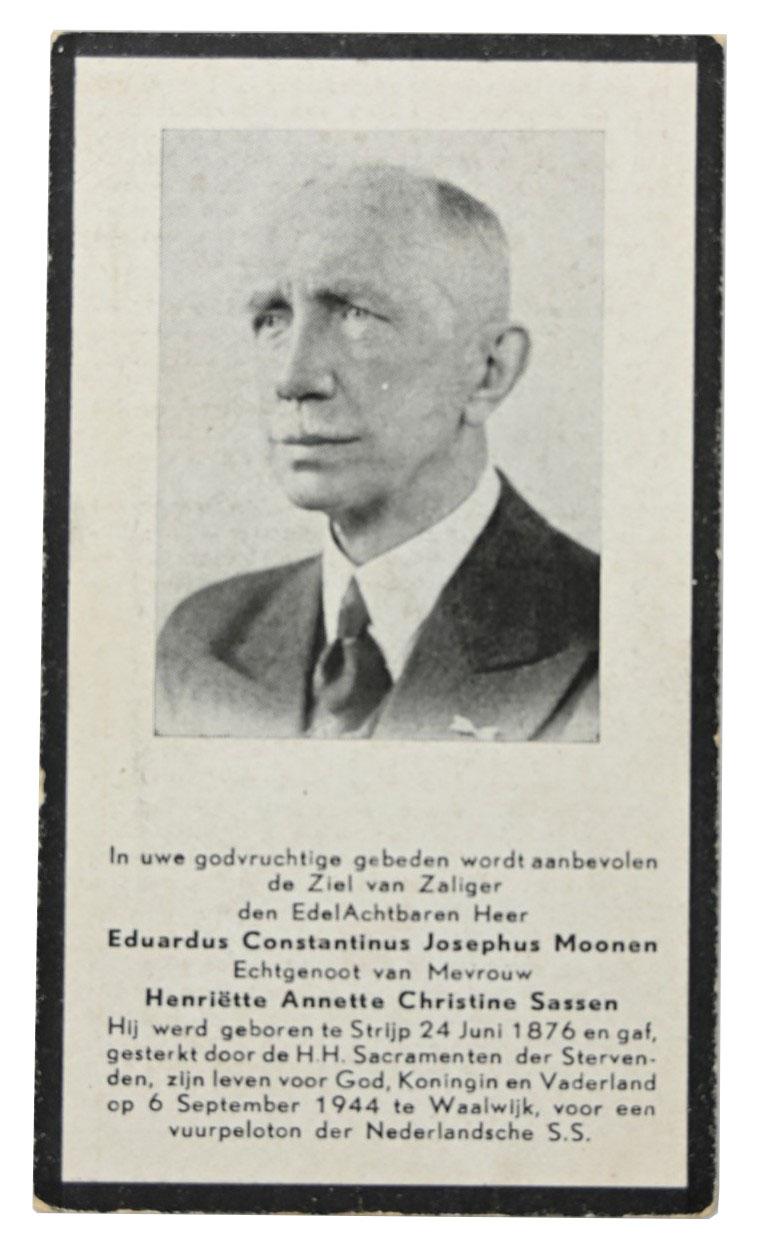Dutch Deathcard Eduard Moonen, Mayor of Waalwijk