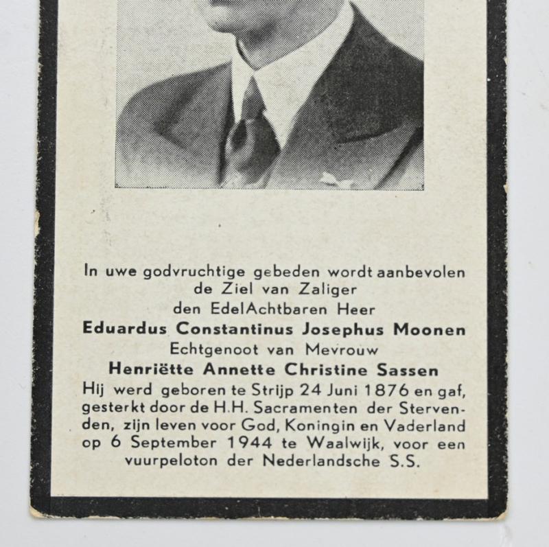 Dutch Deathcard Eduard Moonen, Mayor of Waalwijk