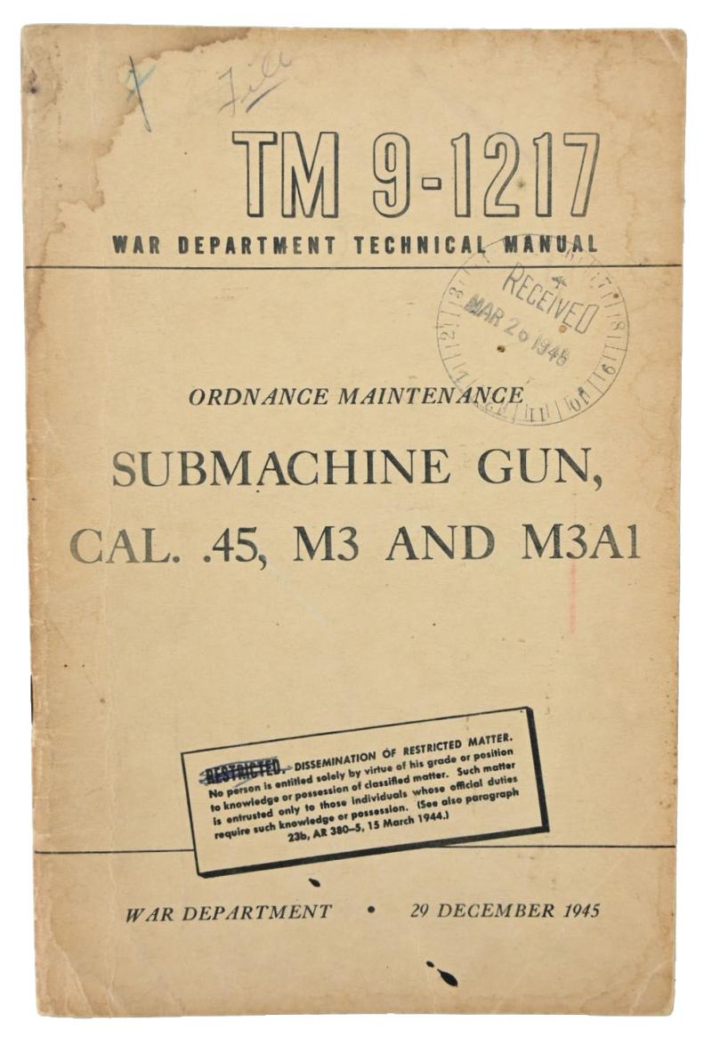 US WW2 Technical Manual Grease Gun TM 9-1217