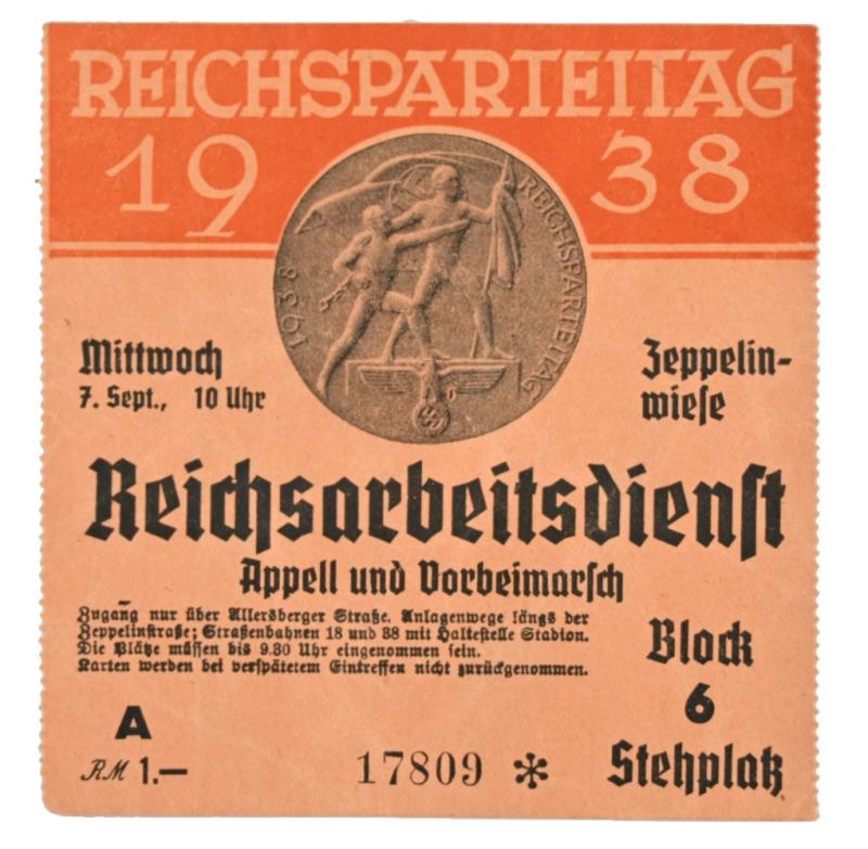 German Third Reich Reichsparteitag Ticket 1938
