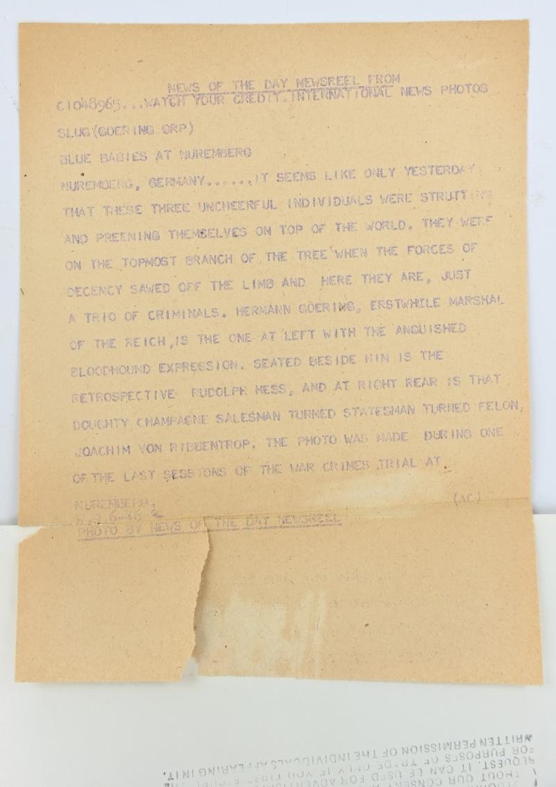 Allied Nuremberg War Trail Press Photo 'Göring & Hess'