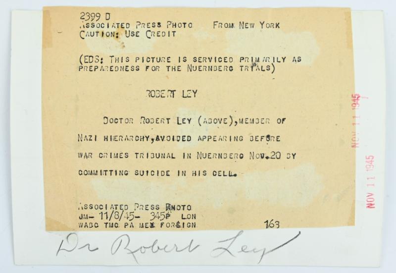 Allied Nuremberg War Trails Mug Shot 'Robert Ley'