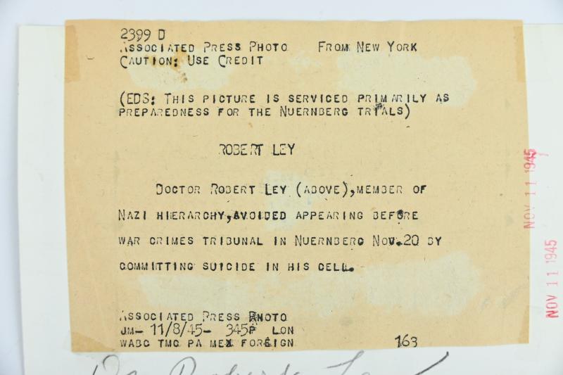 Allied Nuremberg War Trails Mug Shot 'Robert Ley'