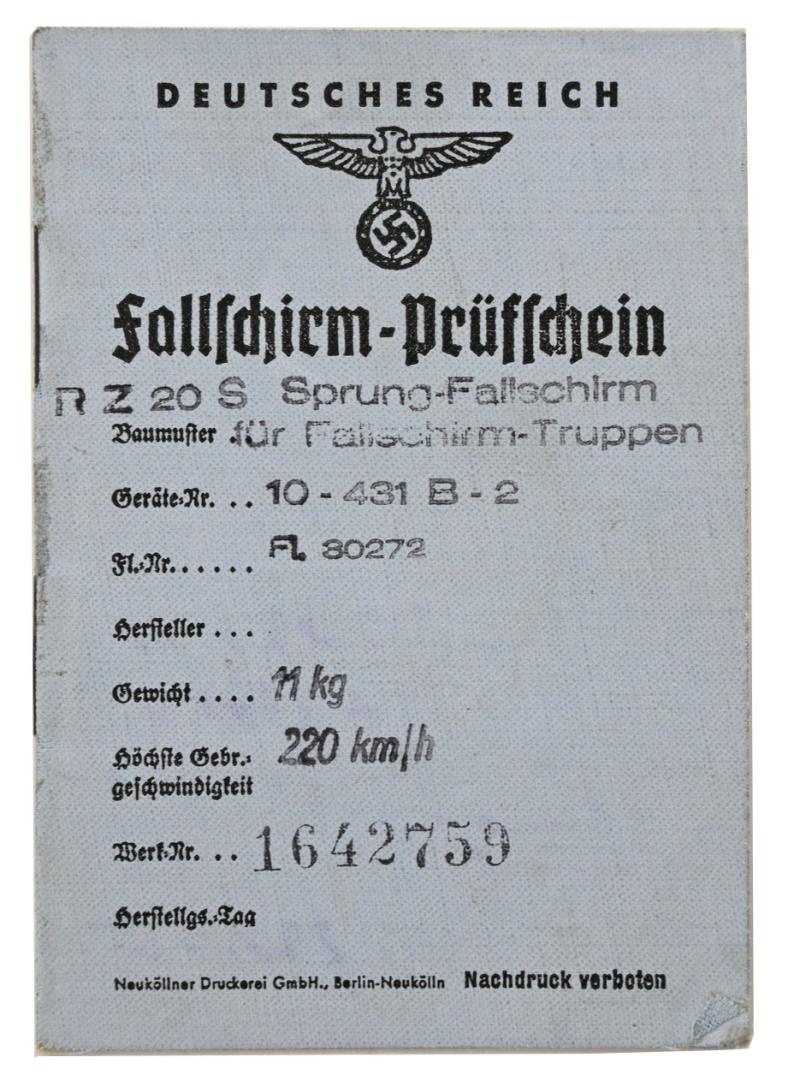 German LW Parachute Inspection Booklet