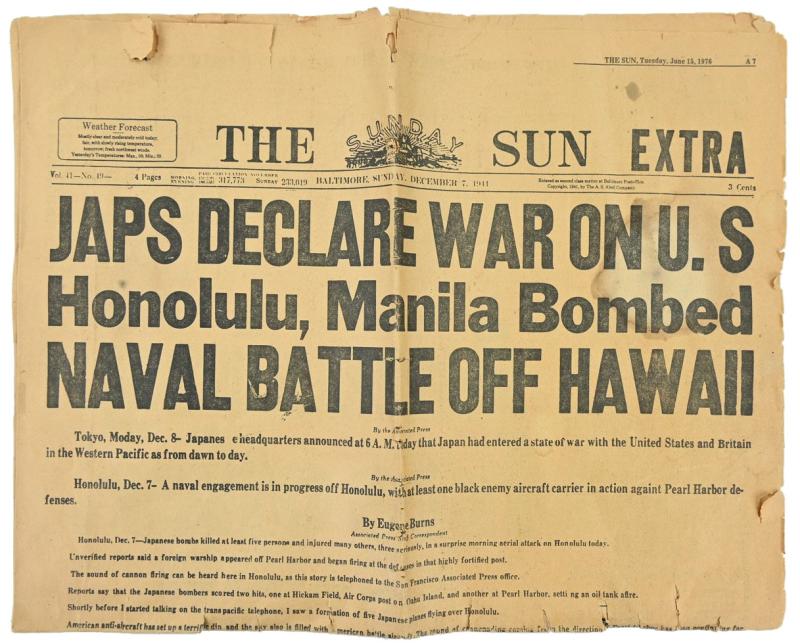 US WW2 The Sun Newspaper Dec 7, 1941