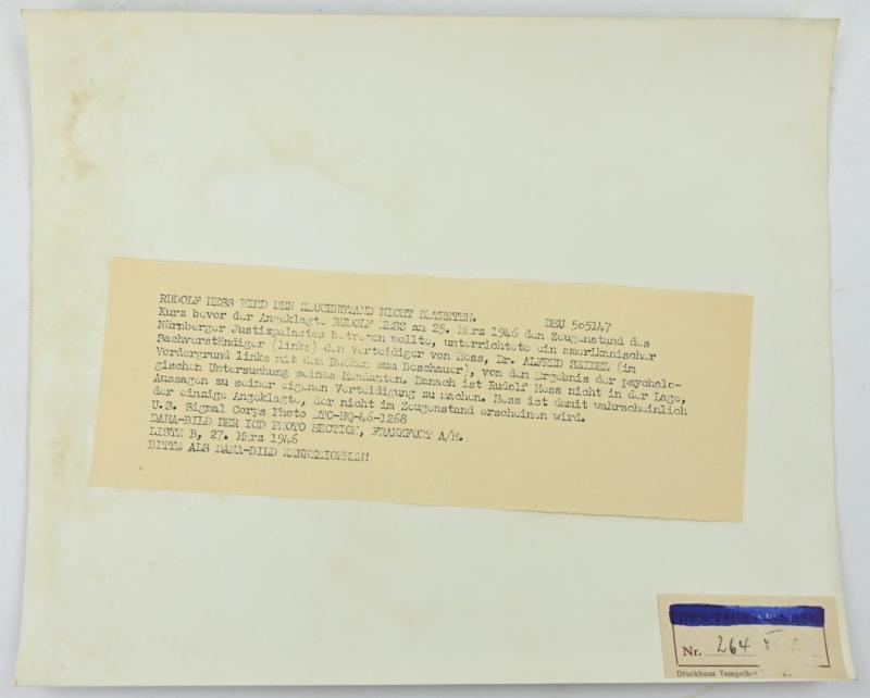 Allied Nuremberg War Trails Picture 'Rudolf Hess'