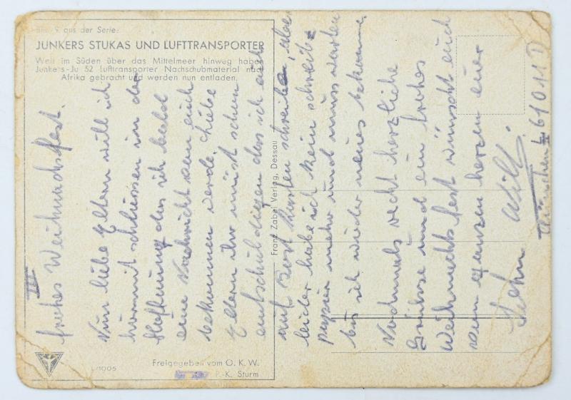 German LW Postcard 'Junkers JU-52 in Afrika'