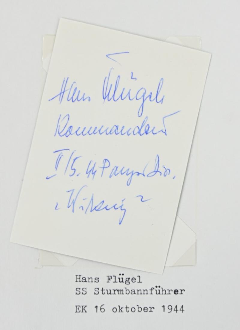 Signature of Waffen-SS Knight's Cross Recipient Hans Flügel