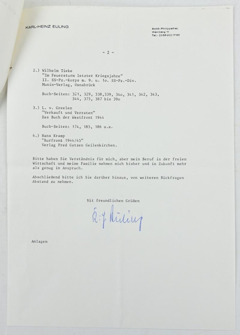 Signature of Waffen-SS KC Recipient 'Karl-Heinz Euling'