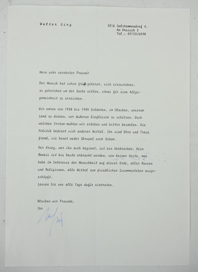 Signature of Waffen-SS RC&OLC Recipient Walter Girg