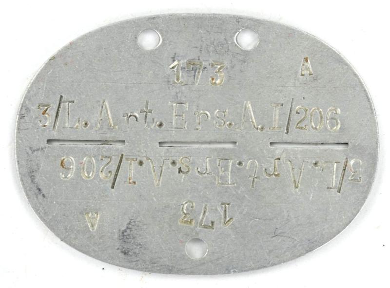 German WH Dog-Tag 3./L. Art. Ers.A.I./206