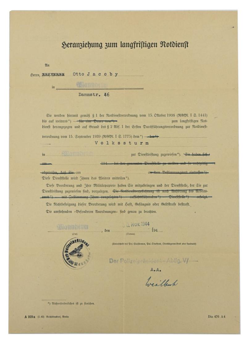 German Third Reich Volksstrum Letter