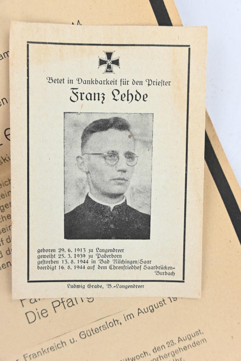 German WH Sanitäter Deathcard and Letter Priest 'Franz Lehde'