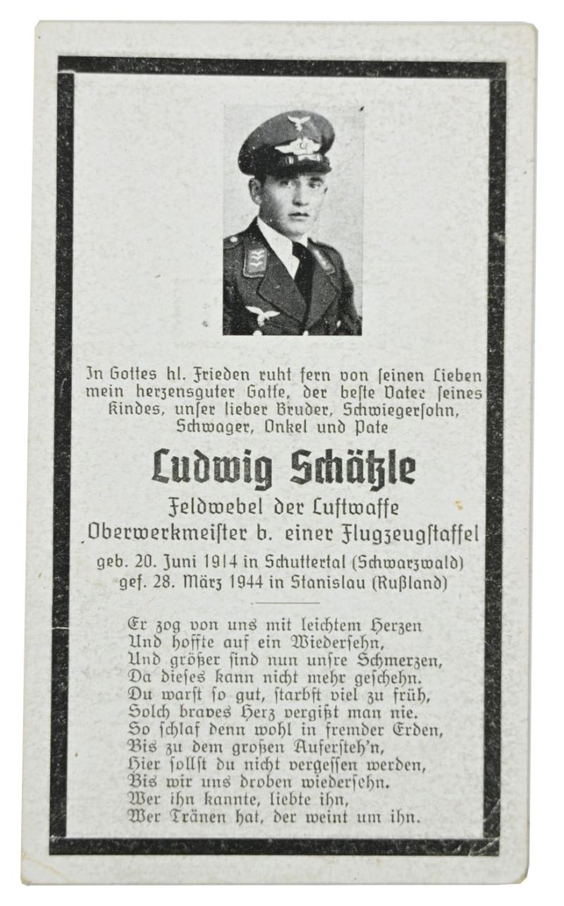 German LW Deathcard 'Feldwebel der Luftwaffe'