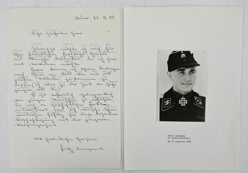 Signature of Waffen-SS KC Recipient 'Fritz Langanke'