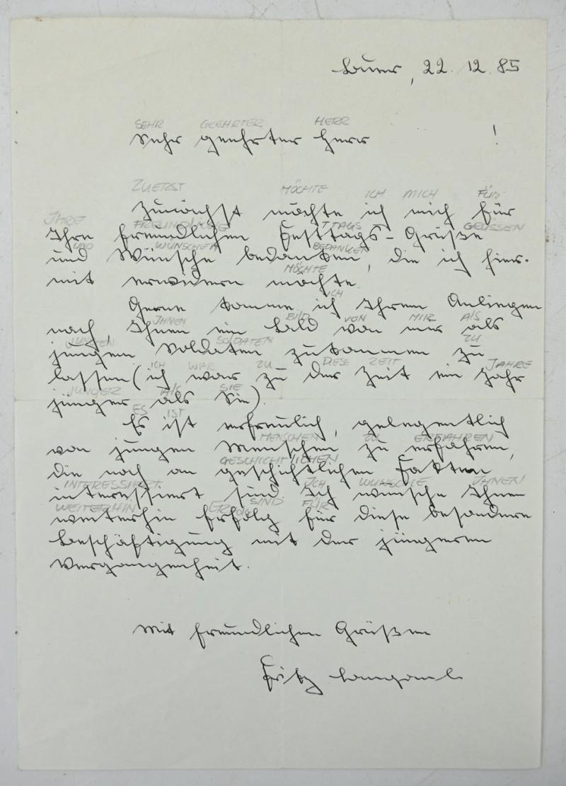 Signature of Waffen-SS KC Recipient 'Fritz Langanke'