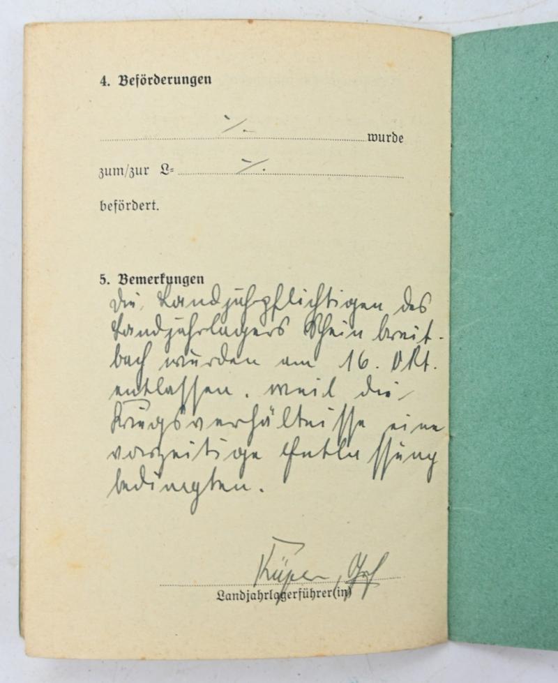German Hitlerjugend Landjahr ID Booklet & Patch