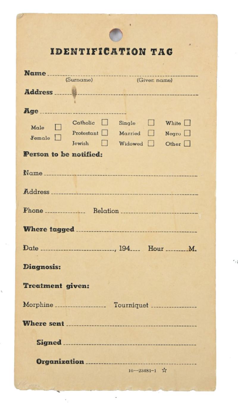 US WW2 medical I.D. Tag