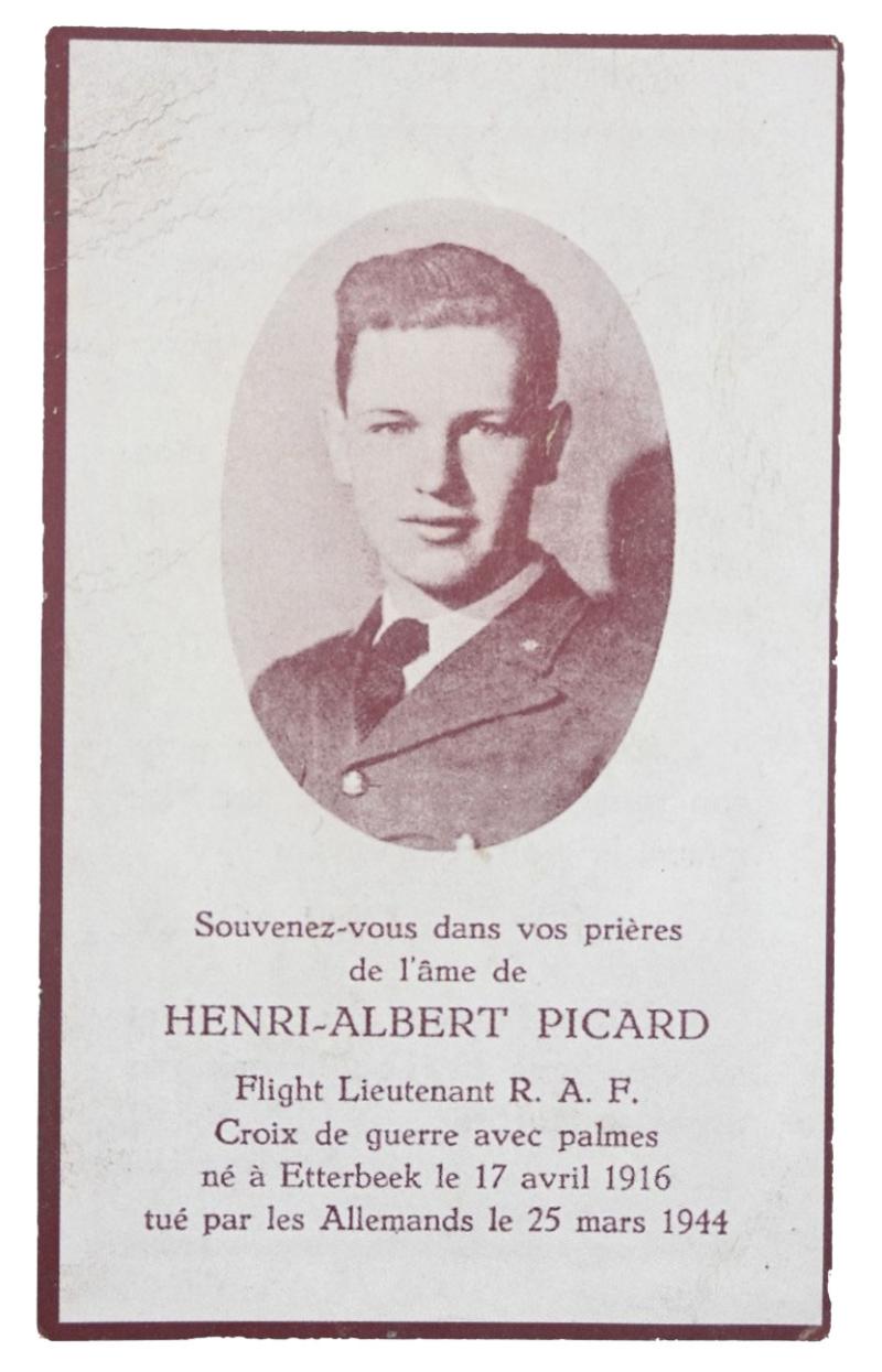 Belgian WW2 RAF Pilot 'Henri A. Picard' Deathcard (Great Escape)