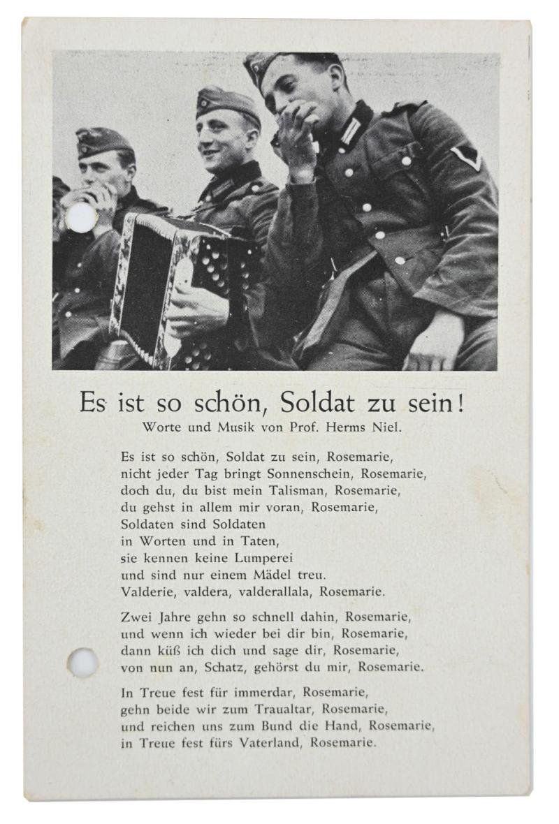 German WH Songtext Postcard 'Es ist so schön,soldat zu sein'