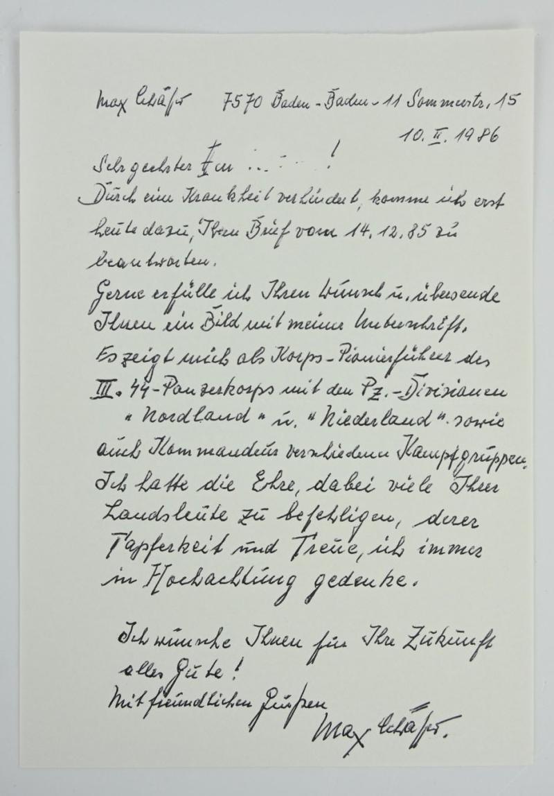 Signature of Waffen-SS KC&OLC Recipient 'Max Schäfer'