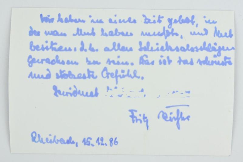 Signature of Waffen-SS Knight's Cross Recipient 'Friedrich Richter'