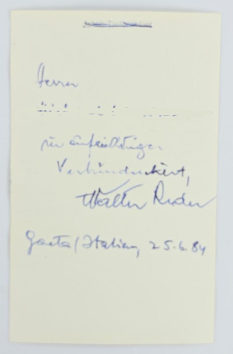 Signature of Waffen-SS Knight's Cross Recipient 'Walter Reder'